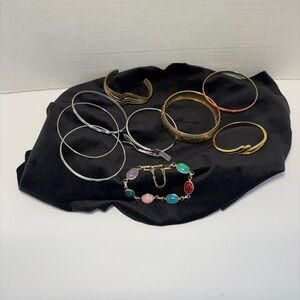 Vintage Lot Of 9 Bracelets Multi-Color Link Cuff Bangles Engraved Floral